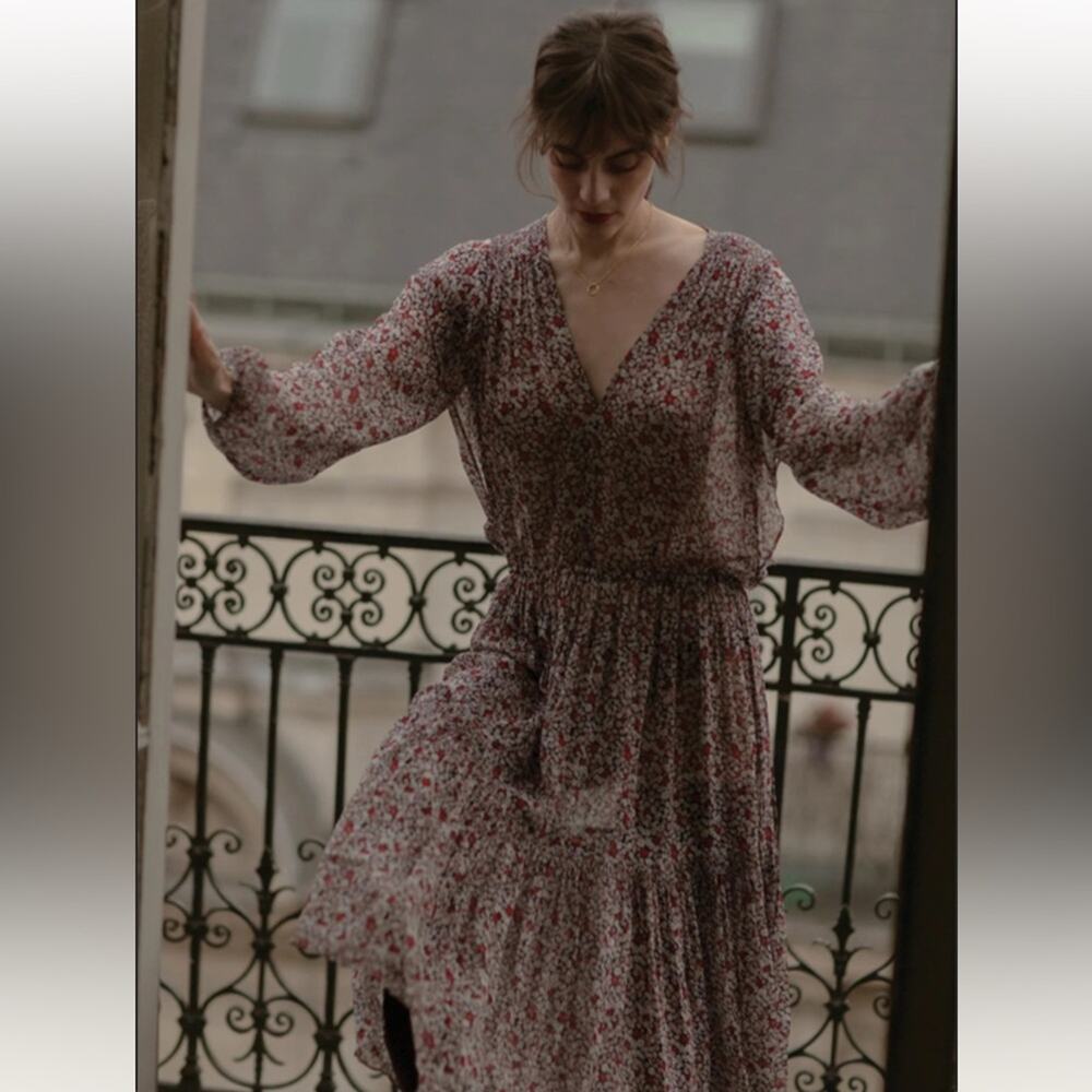 Anthropologie Magali Pascal Kazane Midi Dress Women’s Size XS Black Red Floral - Picture 13 of 15